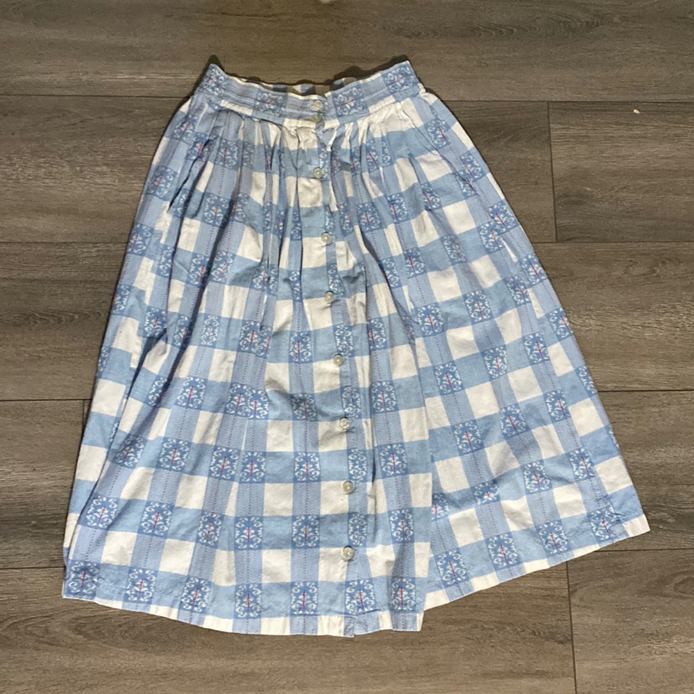 Vintage 90s High Waisted A-Line Floral Plaid Cottagecore Skirt Midi Boho Western